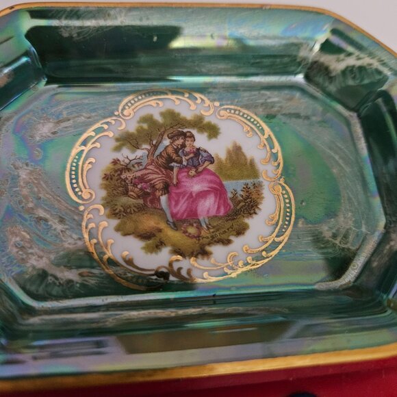 small vintage porcelain trinket dish with Victorian scene Limoges France 22k - Picture 2 of 5